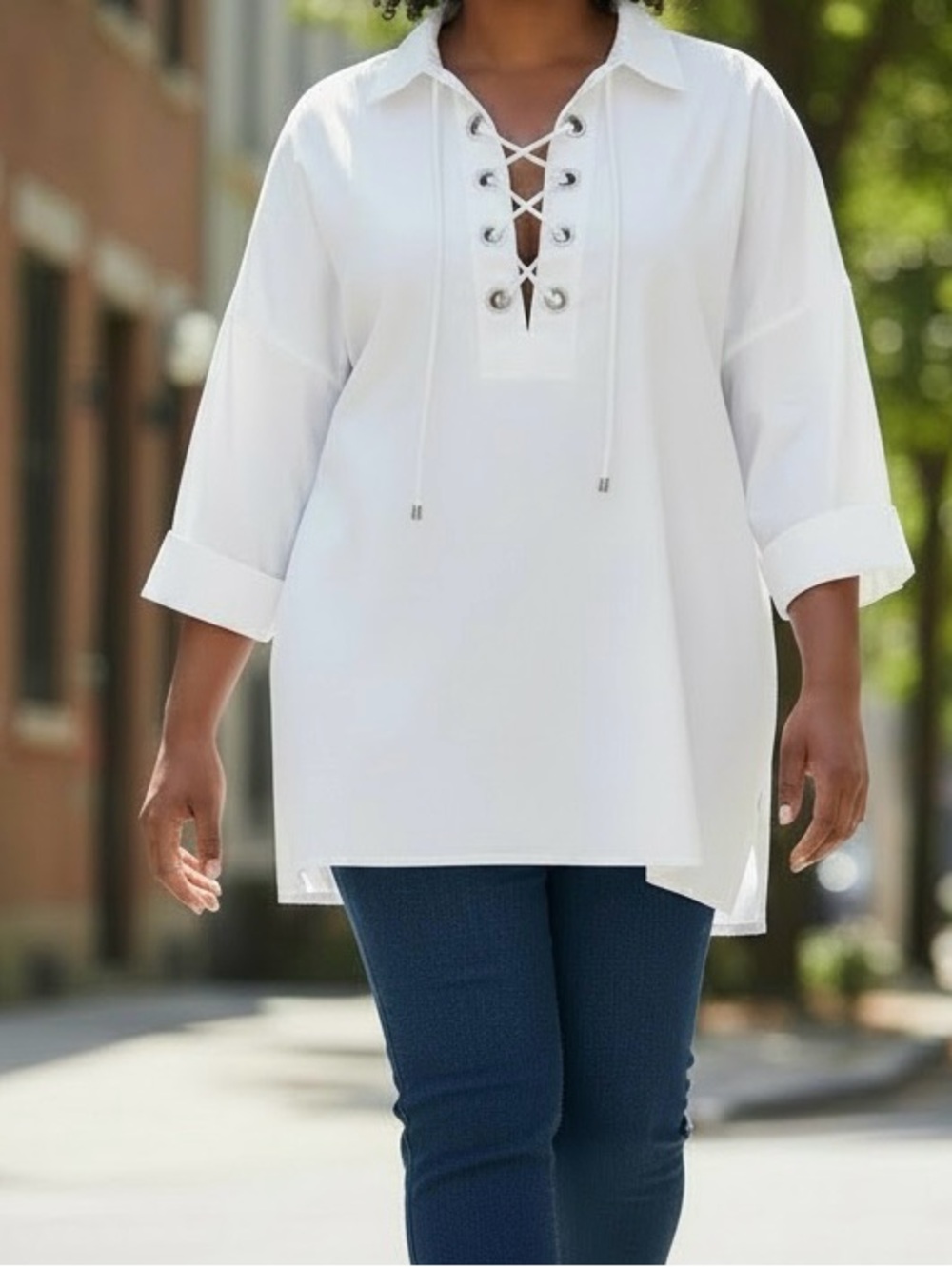 Chico's white lace-up popover tunic shirt!